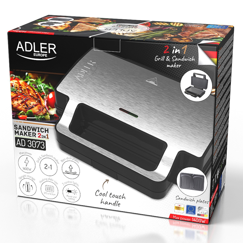 AD3073@12-1 SANDWICH MAKER 2 IN 1 AD 3073 ADLER