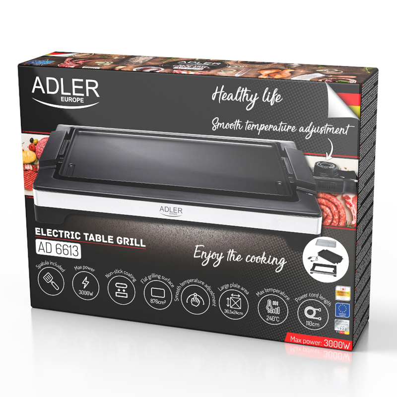 AD6613@9-2 GRILL ELECTRIC DE MASA 3000W AD 6613 ADLER