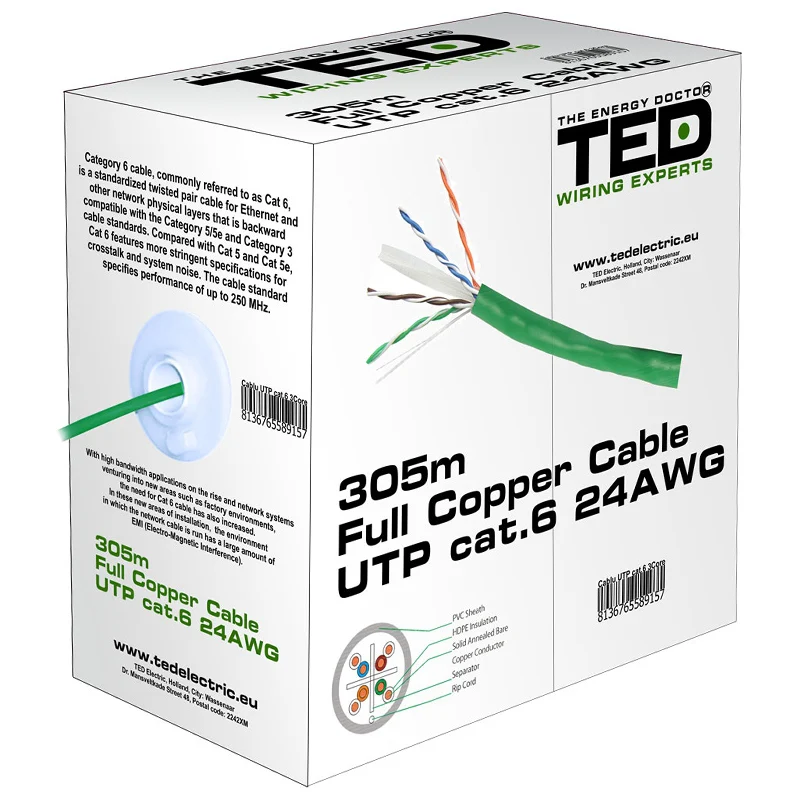 KAB-TED2@1 CABLU UTP CAT 6 CUPRU 0.5MM 305M TED ELECTRIC