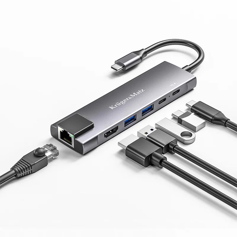 KM0391.2@4 ADAPTOR HUB USB TIP C HDMI/2X USB3.0/2X USB TIP C/RJ45