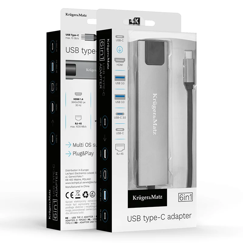 KM0391.2@6 ADAPTOR HUB USB TIP C HDMI/2X USB3.0/2X USB TIP C/RJ45