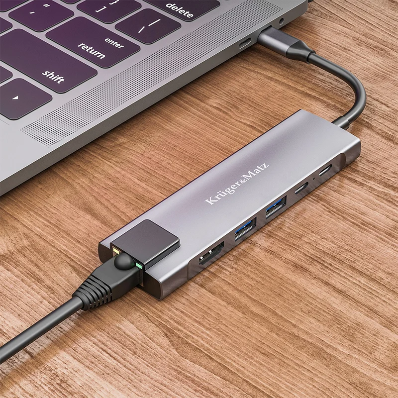 KM0391.2@8 ADAPTOR HUB USB TIP C HDMI/2X USB3.0/2X USB TIP C/RJ45