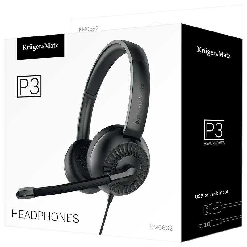 KM0662@7 CASTI PC CU MICROFON JACK 3.5 USB P3 KRUGER&MATZ