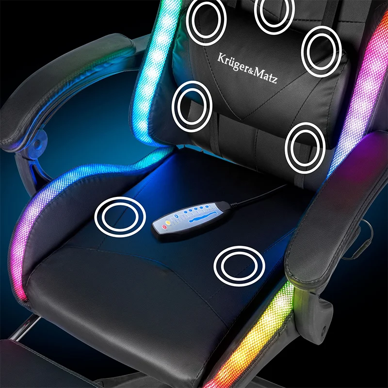 KM0790-BLED_@11 SCAUN GAMING GX-150 NEGRU LED MASAJ KRUGER&MATZ