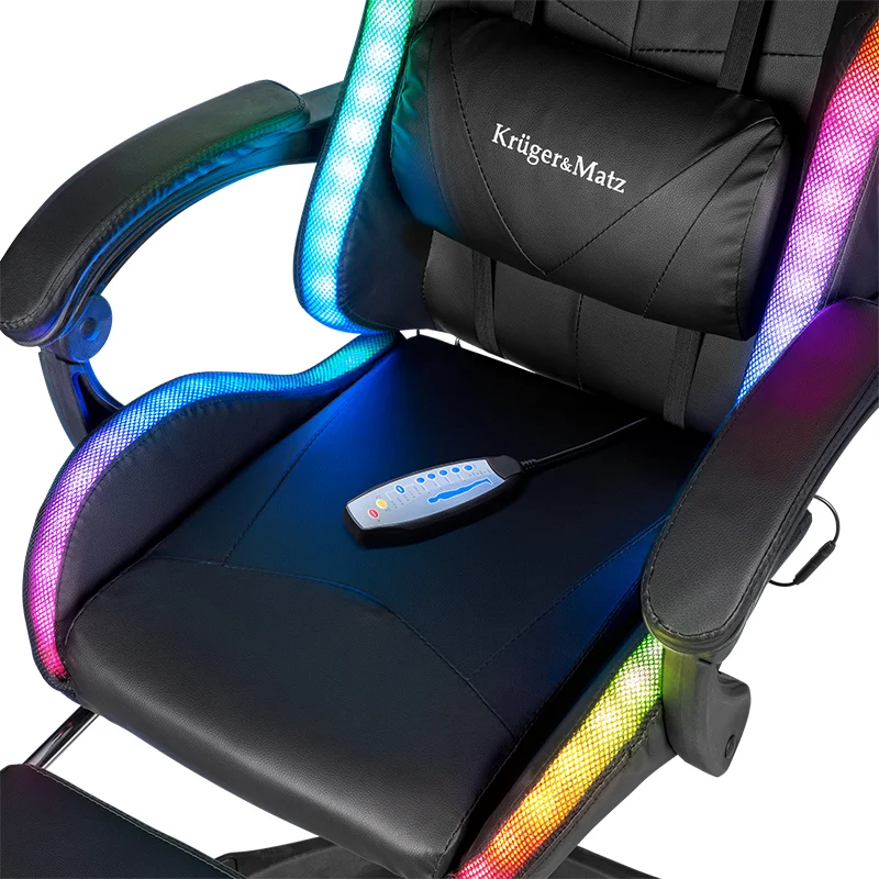 KM0790-BLED_@6 SCAUN GAMING GX-150 NEGRU LED MASAJ KRUGER&MATZ