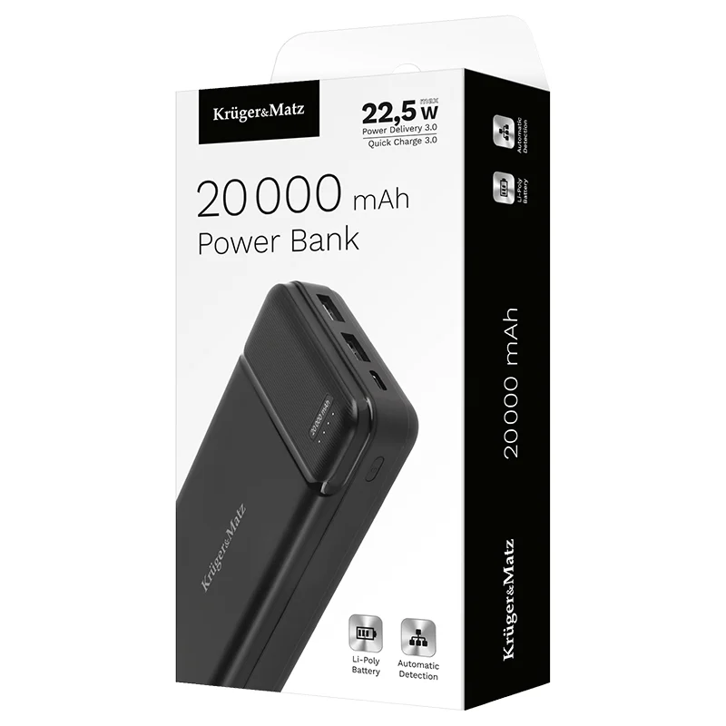 KM0906.1@7 POWER BANK 20000MAH LI-POL QC 3.0 PD 3.0 KRUGER&MATZ