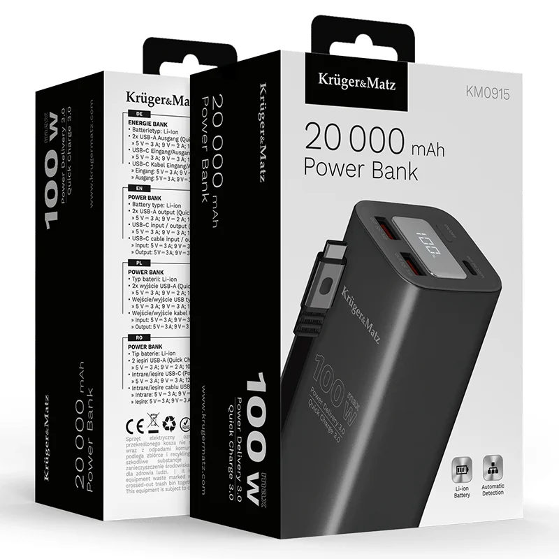 POWER BANK 20000 MAH LI-ION 100W QC PD KRUGER&MATZ