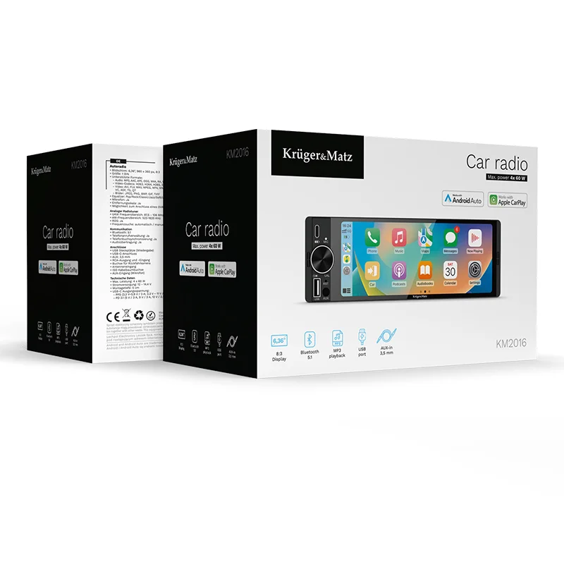 PLAYER AUTO 1 DIN 4X60W CARPLAY ANDROIDAUTO KRUGER&MATZ