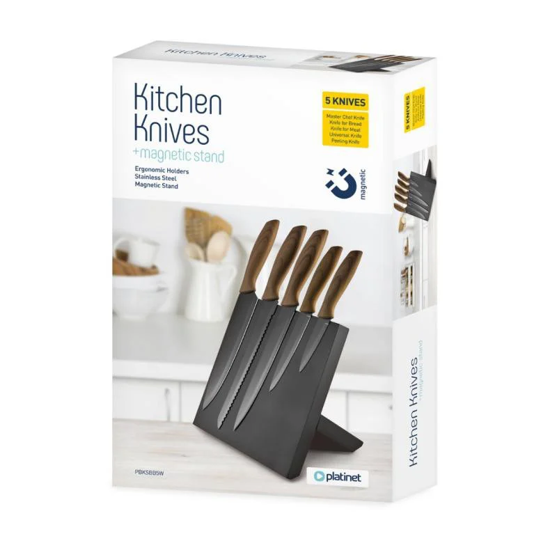 SET 5 CUTITE CU MANER LEMN SI SUPORT MAGNETIC