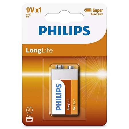 PH-6F22L1B BATERIE PHILIPS 9V 6F22 LONGLIFE B1 BLISTER PHILIPS