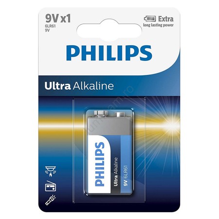 PH-6LR61E1B_1 BATERIE ULTRA ALKALINE 9V BLISTER 1 BUC PHILIPS