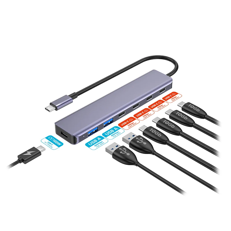 HUB 7 IN 1 10GBS PD 100W ALUMINIU PLATINET