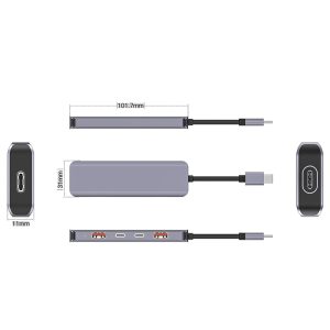 HUB 5 IN 1 10 GBS USB-C PD 100W  ALUMINIU PLATINET