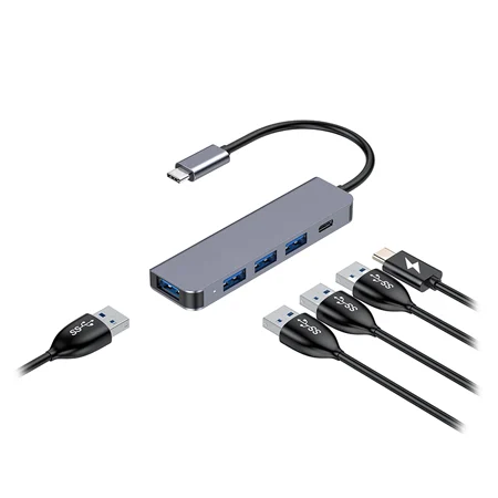 HUB 5 IN 1 USB-C PD 100W ALUMINIU PLATINET