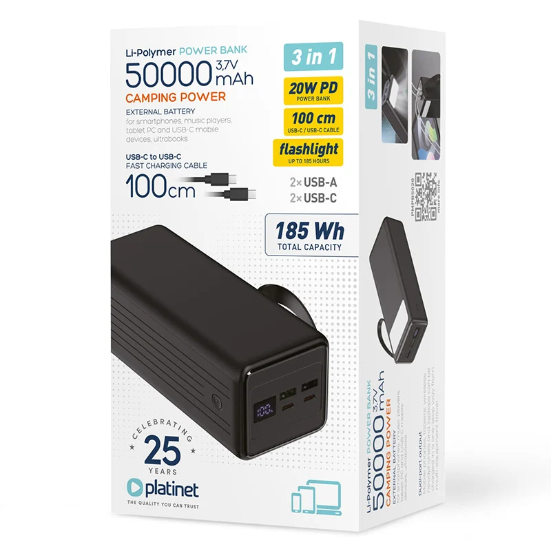POWER BANK 50000MAH 20W PD PLATINET