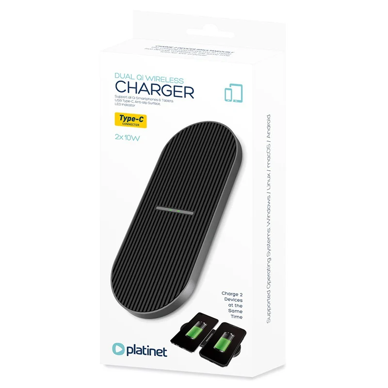 CHARGER WIRELESS QI DUO 2X10W TYPE C PLATINET