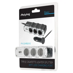 PY-CHR0010@2 SPLITTER BRICHETA AUTO X3 CU USB SI CABLU PEIYING