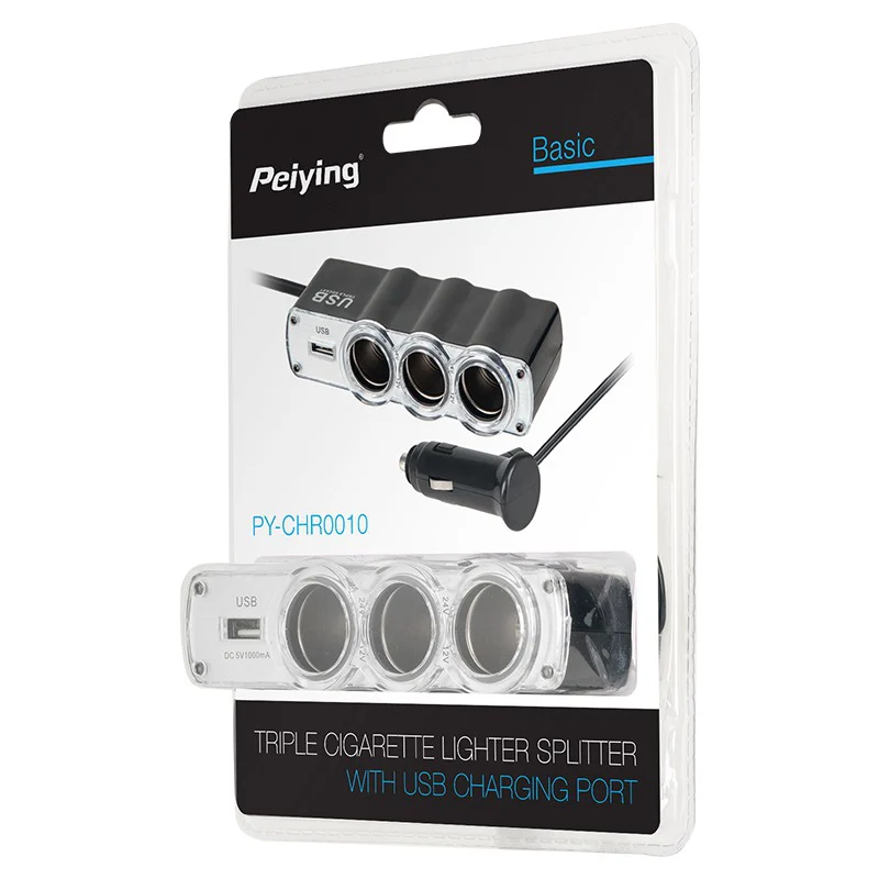 PY-CHR0010@2 SPLITTER BRICHETA AUTO X3 CU USB SI CABLU PEIYING