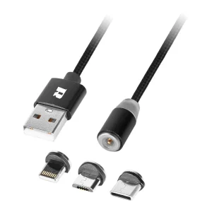 RB-6004-100-B@2 CABLU USB MAGNETIC 3 IN 1 100CM NEGRU REBEL