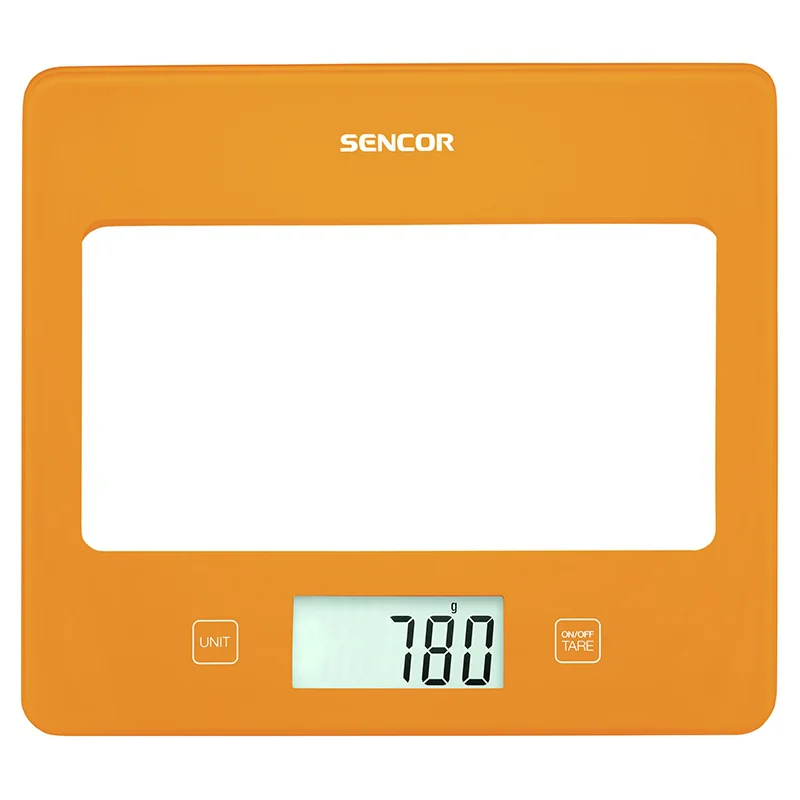 CANTAR BUCATARIE STICLA SECURIZATA PORTOCALIU SENCOR