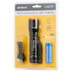 LANTERNA ALUMINIU 10W CU ACUMULATOR 2200MAH REBEL