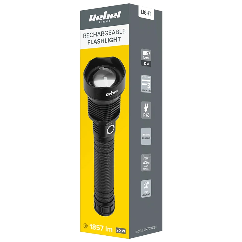 URZ0942-1@7 LANTERNA 20W CU 2 ACUMULATORI 26650 REBEL