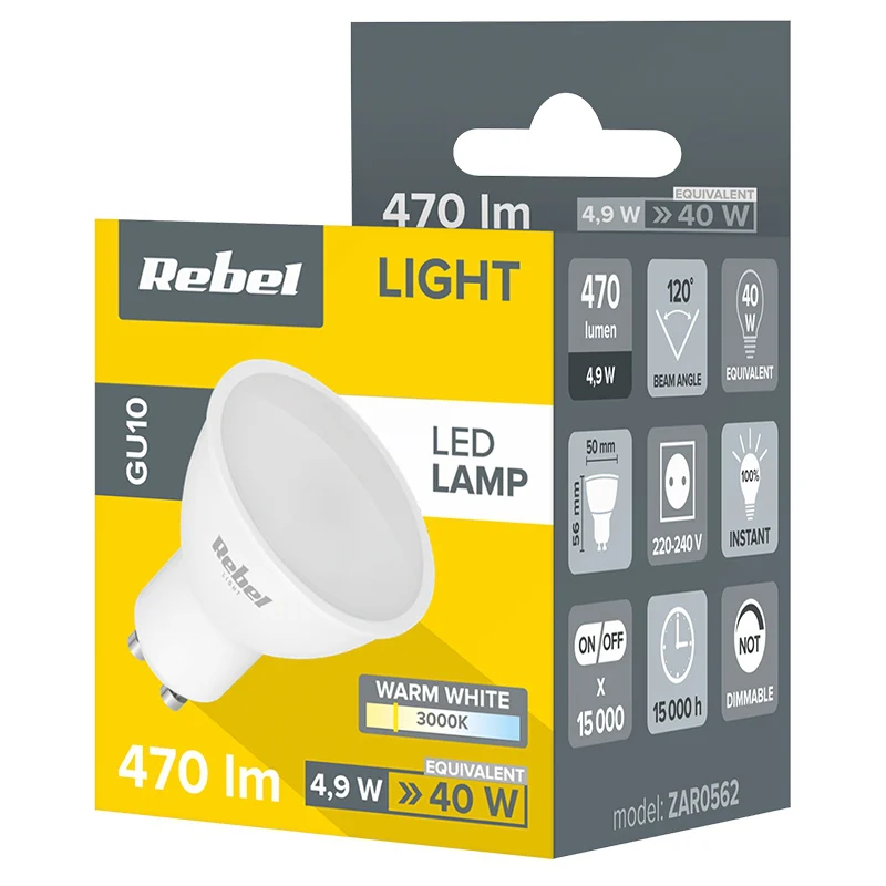 BEC LED GU10 5W 230V 3000K REBEL