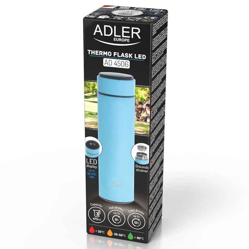 TERMOS CU AFISAJ TEMPERATURA ALBASTRU ADLER