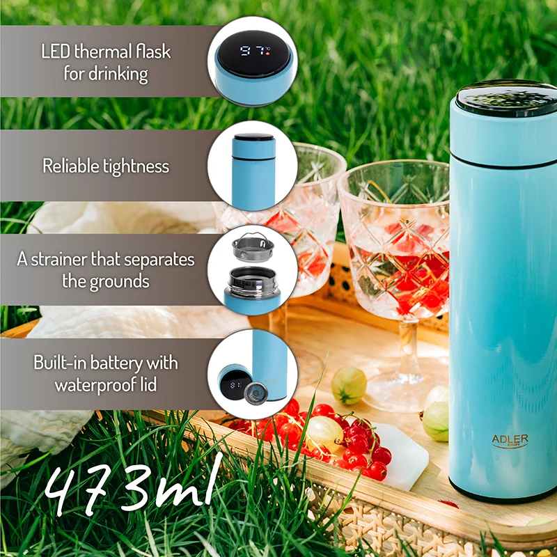 TERMOS CU AFISAJ TEMPERATURA ALBASTRU ADLER