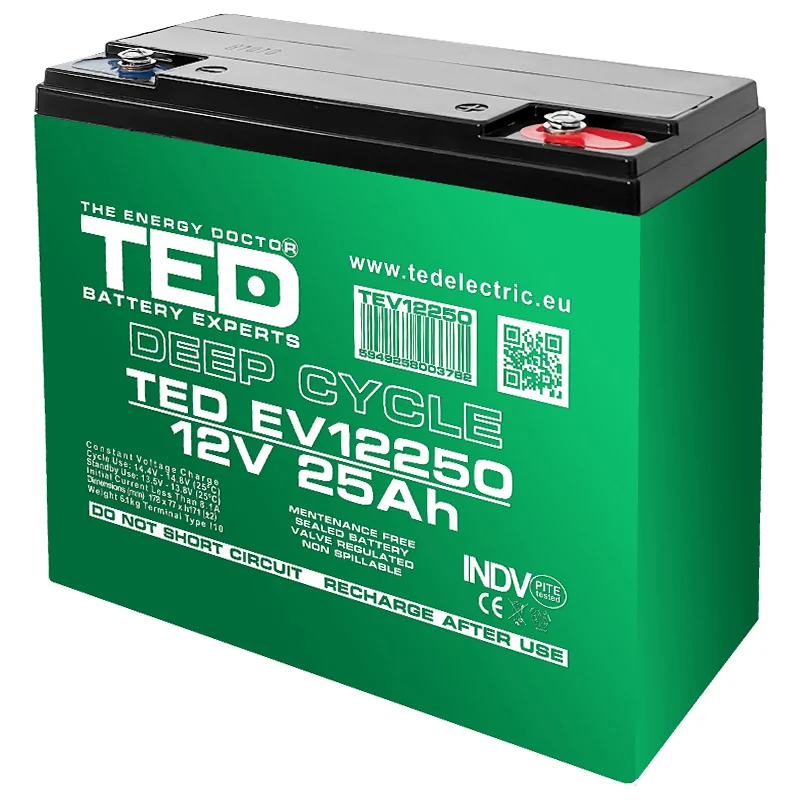 ACUMULATOR VEHICULE ELECTRICE DEEP CYCLE 12V 25AH TED