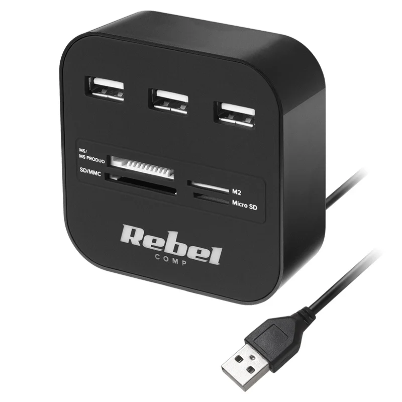 HUB 3X USB 2.0 SI CITITOR CARD SD/MICROSD REBEL
