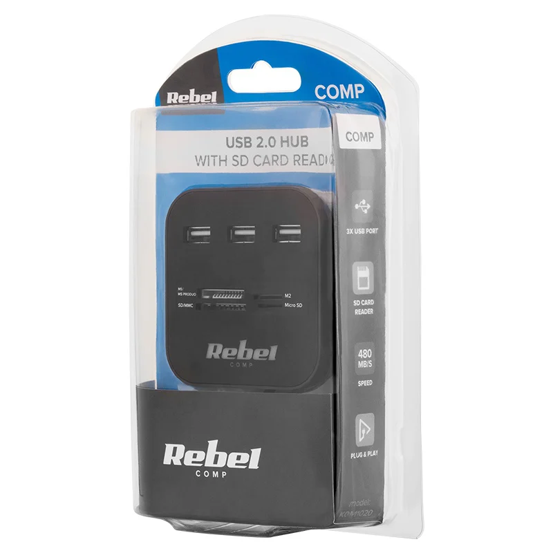 HUB 3X USB 2.0 SI CITITOR CARD SD/MICROSD REBEL