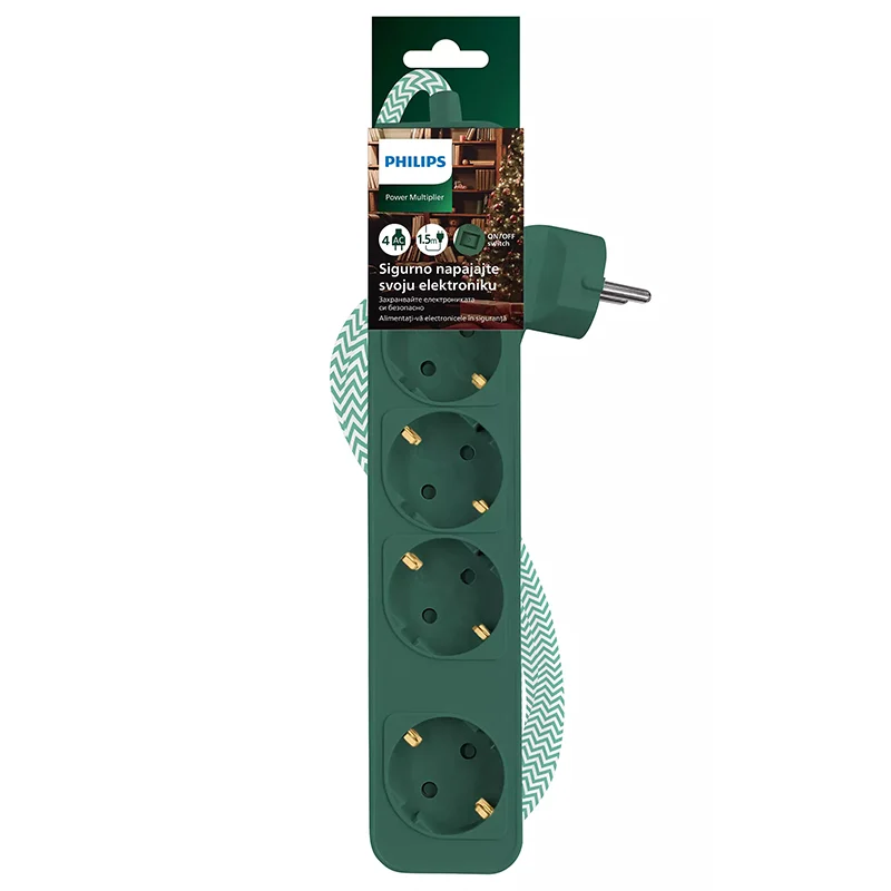 PH-CHP2147G@2 PRELUNGITOR CU INTRERUPATOR 4 CAI 1.5M VERDE PHILIPS