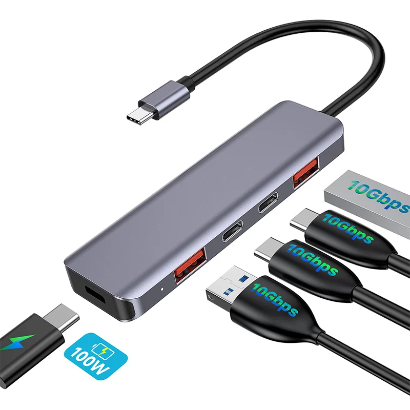HUB 5 IN 1 10 GBS USB-C PD 100W ALUMINIU PLATINET