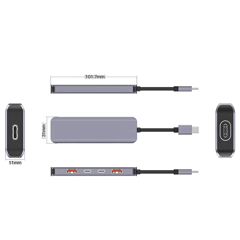 HUB 5 IN 1 10 GBS USB-C PD 100W ALUMINIU PLATINET