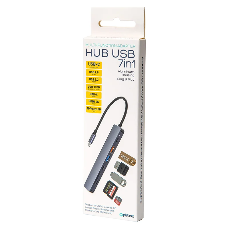 HUB 7 IN 1 USB-C PD 100W ALUMINIU PLATINET