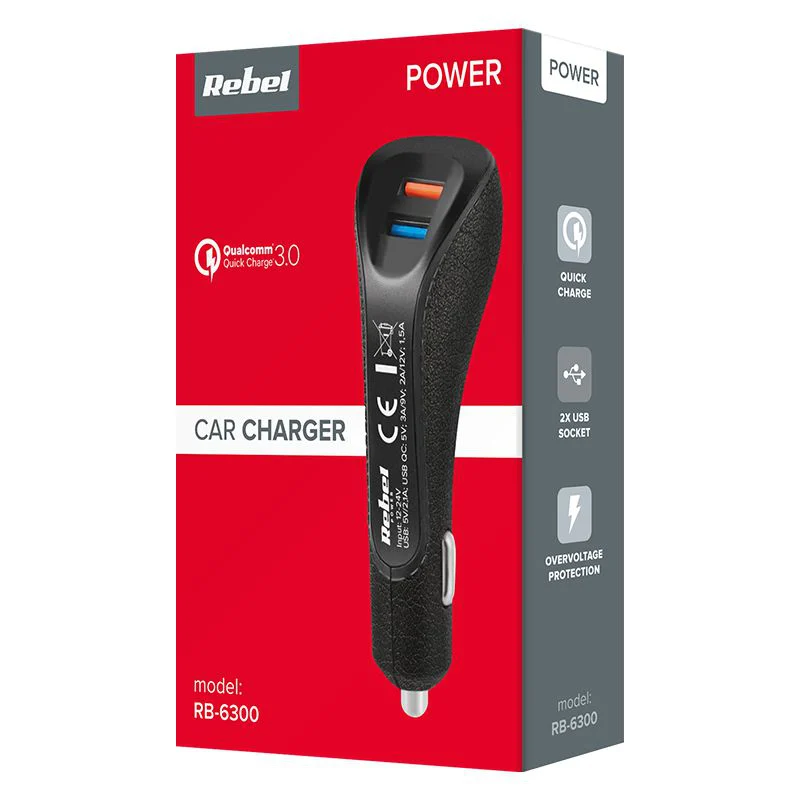 INCARCATOR AUTO 2XUSB 5100MA QC 3.0 15W REBEL