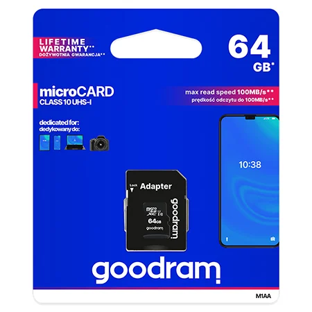 MICROSD CARD 64GB GOODRAM CLASA 10 UHS-I CU ADAPTOR