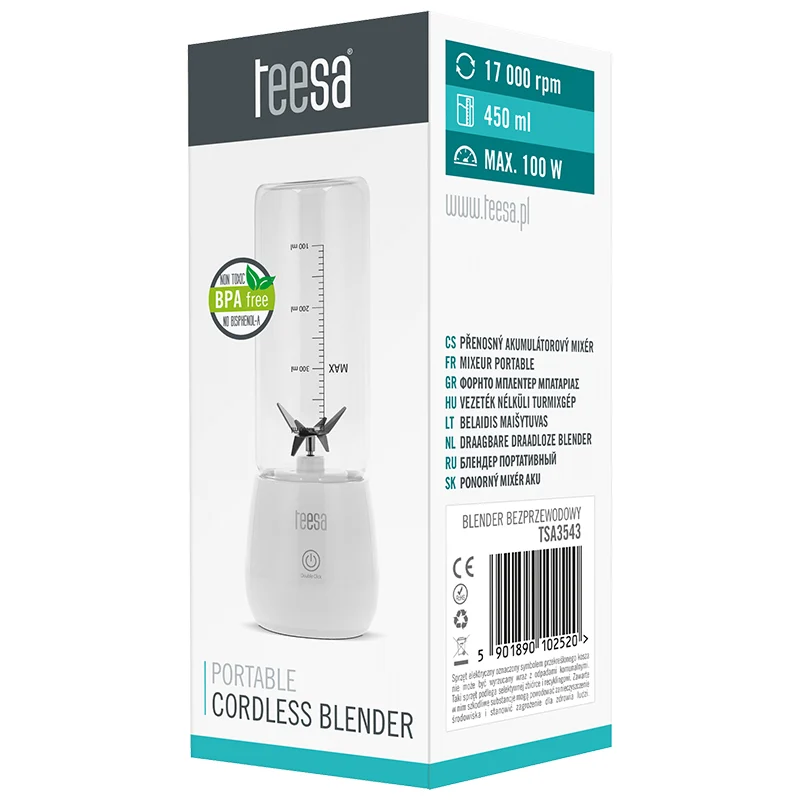 BLENDER PORTABIL 450ML 100W 2X 2000 MAH TEESA