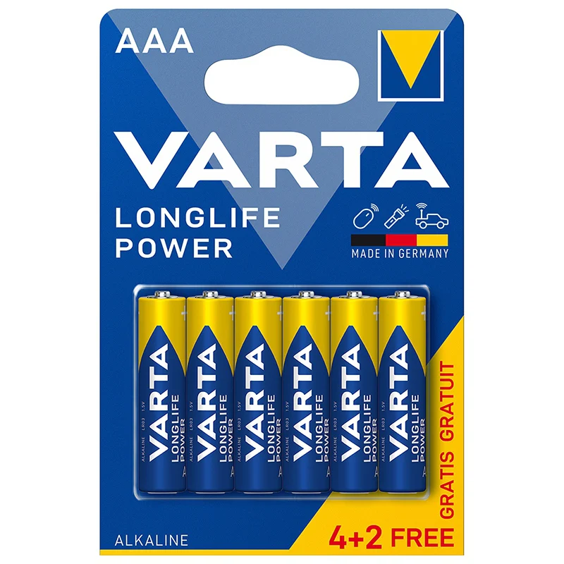 VAR-LR3@1 BATERIE ALCALINA LONGLIFE POWER LR03 BLISTER 6BUC VARTA