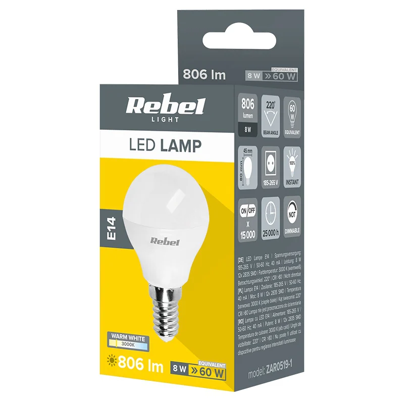 BEC LED G45 E14 8W 3000K 230V REBEL