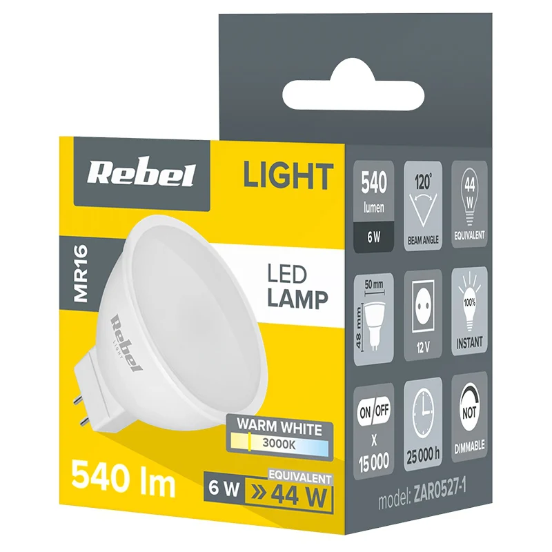 BEC LED MR16 6W 3000K 12V REBEL