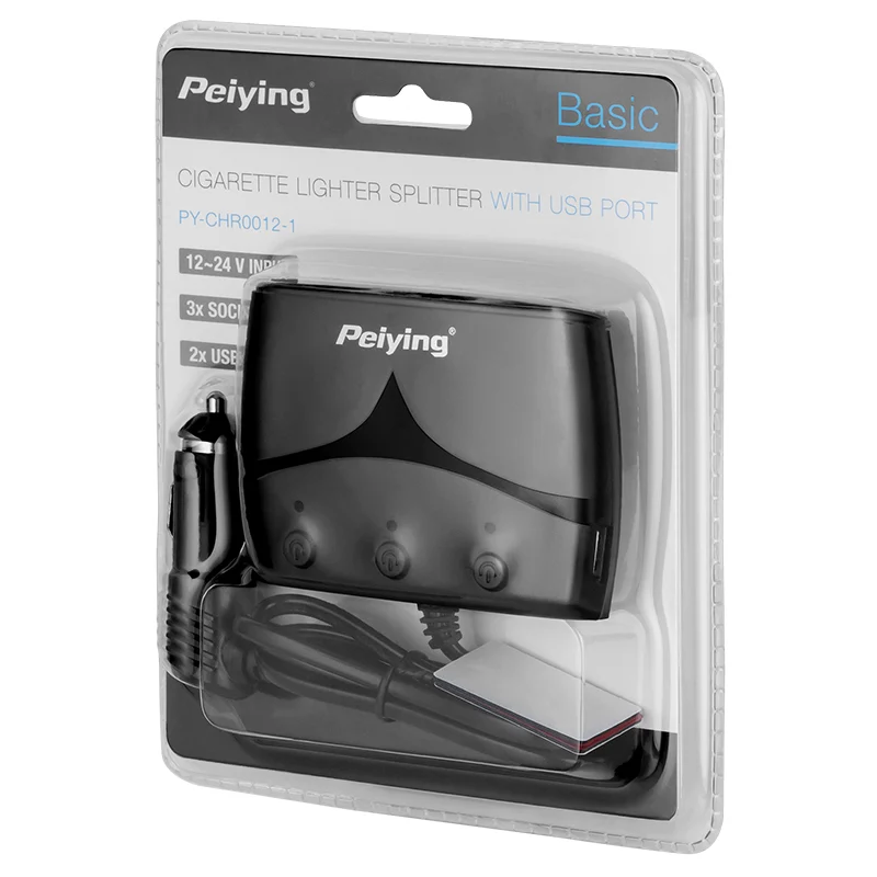 SPLITTER BRICHETA AUTO X3 CU USB SI CABLU PEIYING