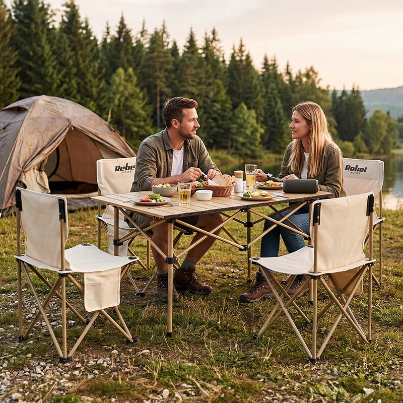 SET CAMPING MASA+4 SCAUNE METALICE PLIABIL REBEL ACTIVE